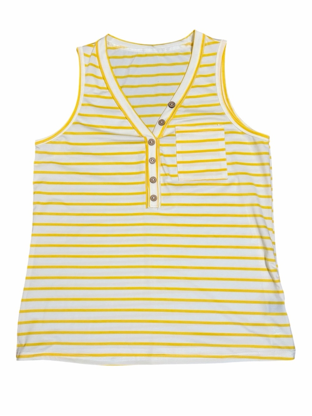SHEIN White and Yellow Striped Henley Tank NWOT